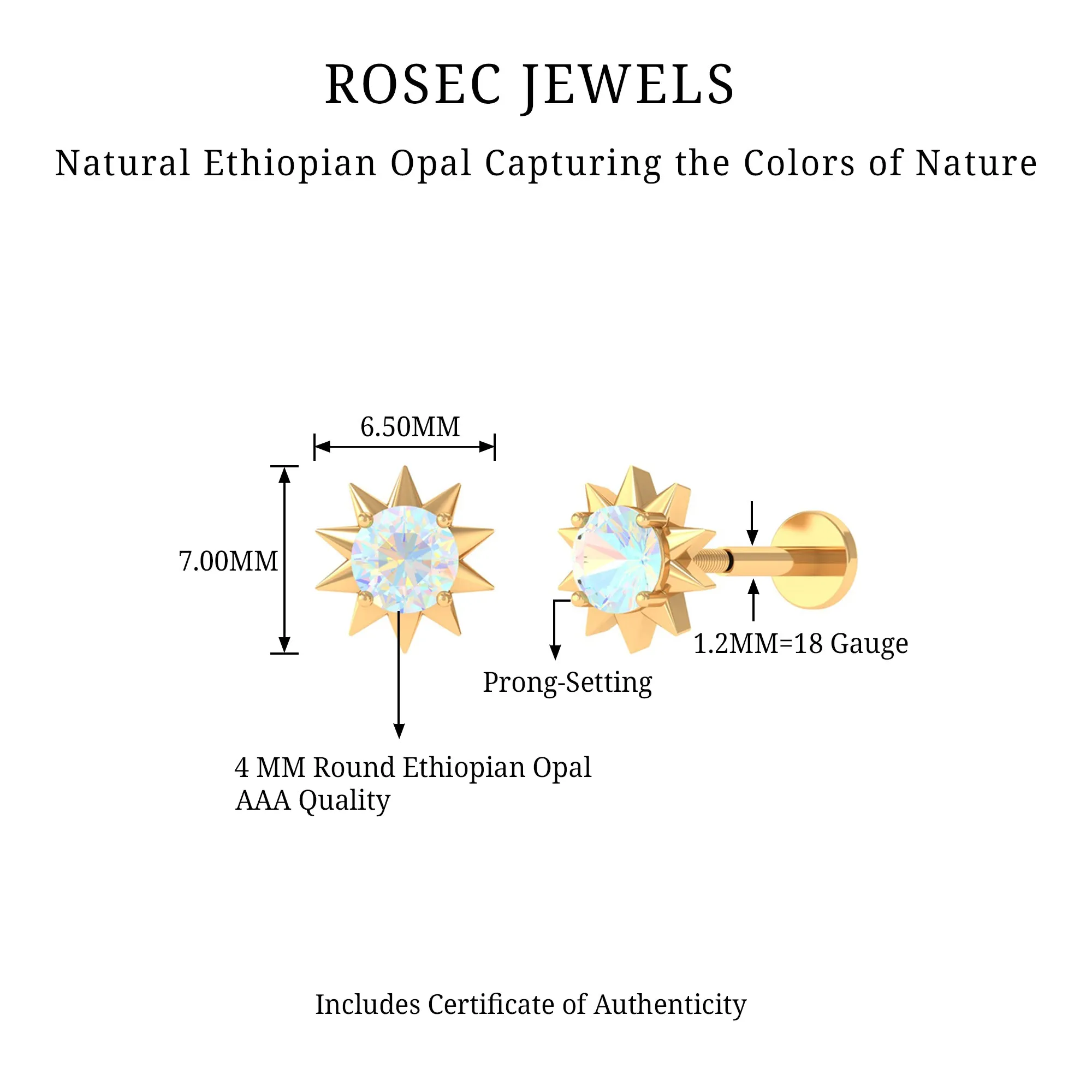 Round Ethiopian Opal Sunburst Helix Earring