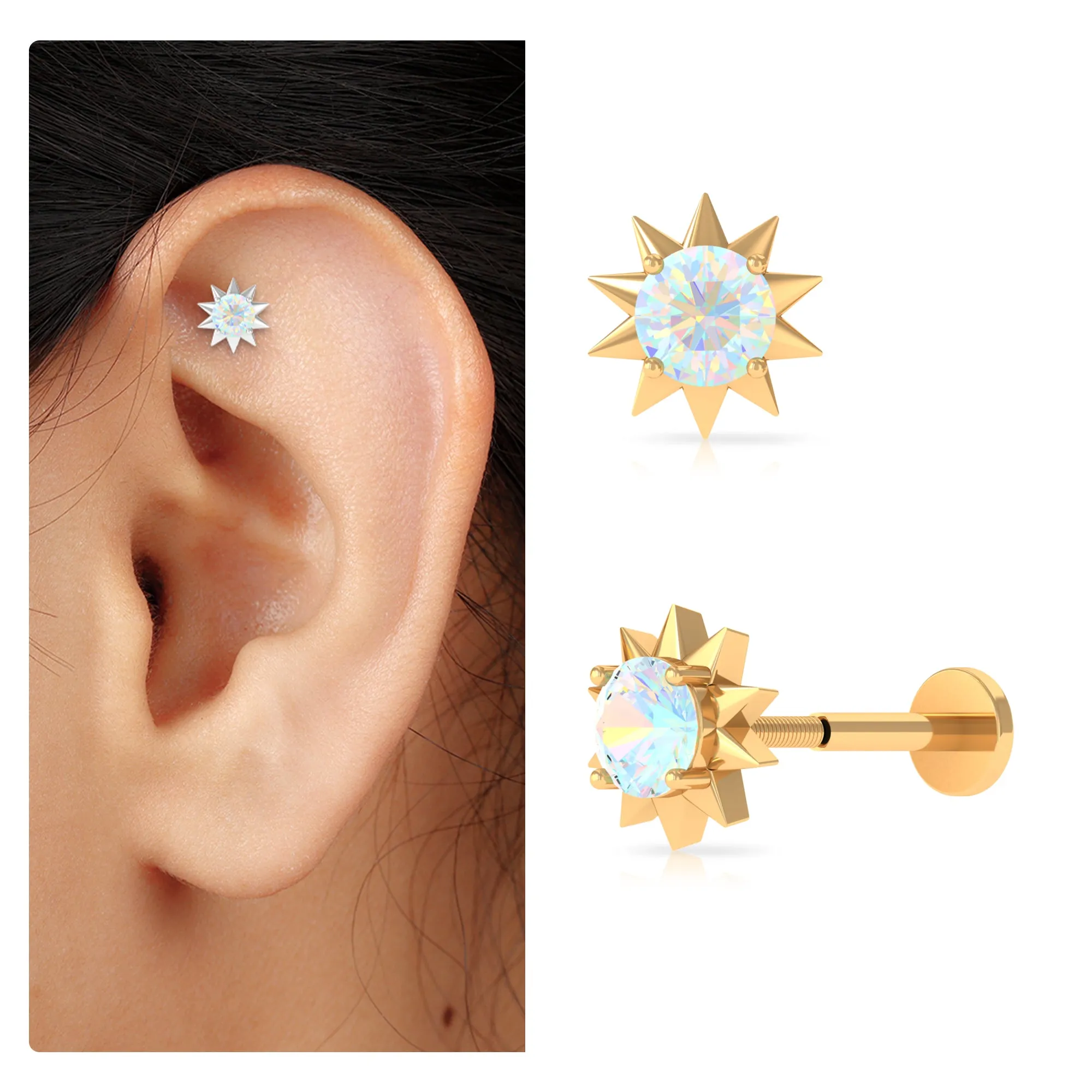 Round Ethiopian Opal Sunburst Helix Earring