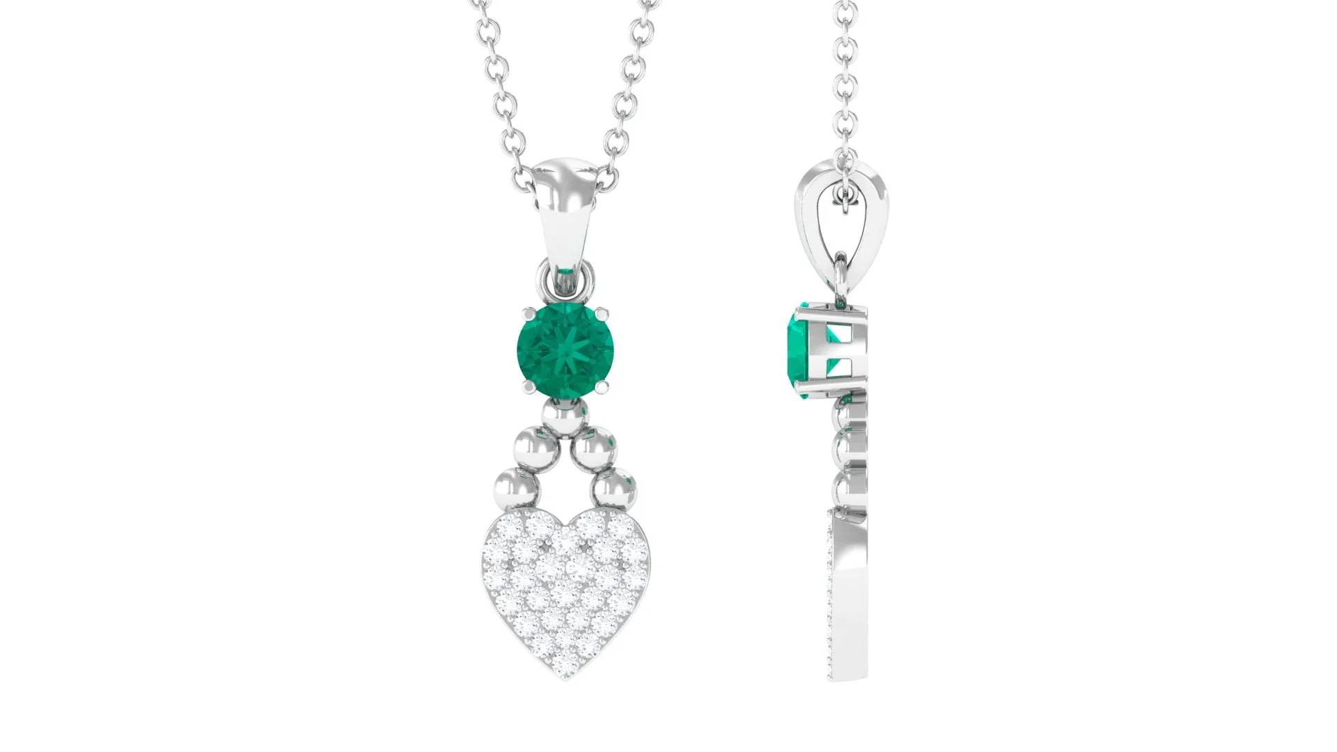 Round Shape Emerald and Diamond Heart Pendant