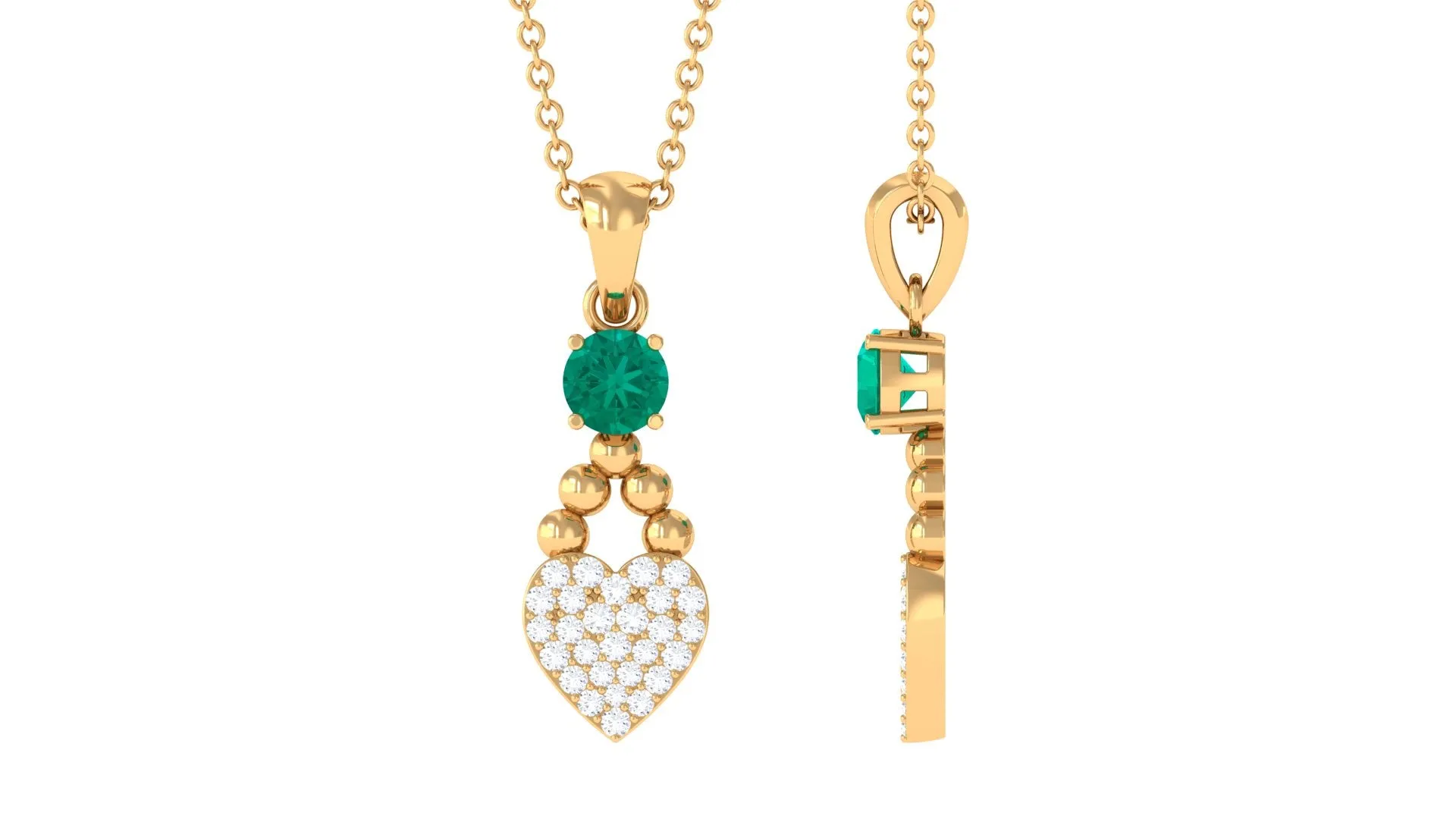 Round Shape Emerald and Diamond Heart Pendant