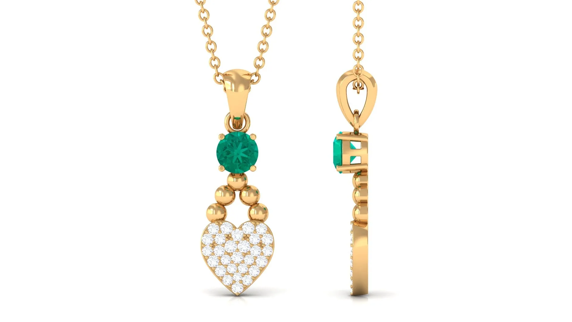 Round Shape Emerald and Diamond Heart Pendant