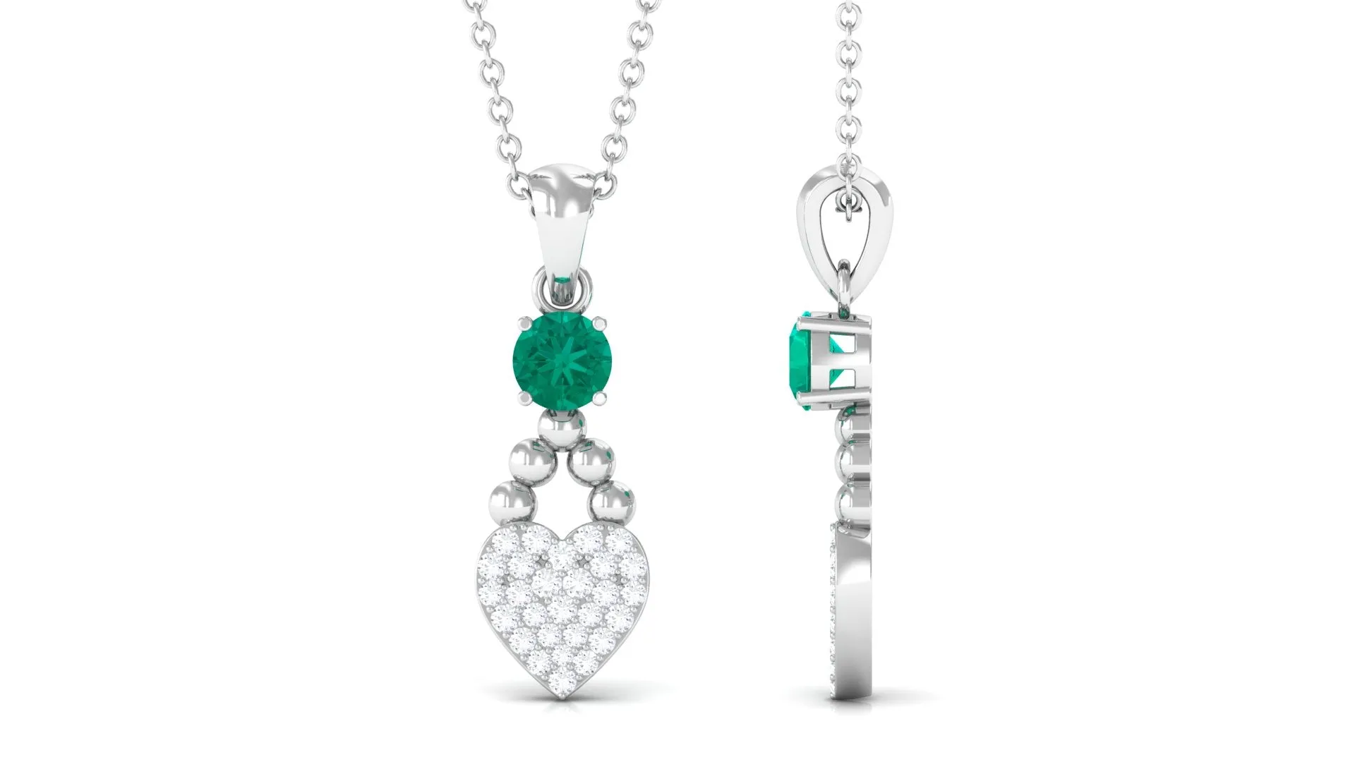 Round Shape Emerald and Diamond Heart Pendant