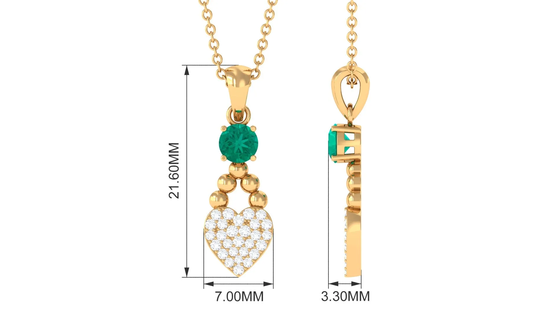 Round Shape Emerald and Diamond Heart Pendant