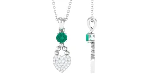 Round Shape Emerald and Diamond Heart Pendant
