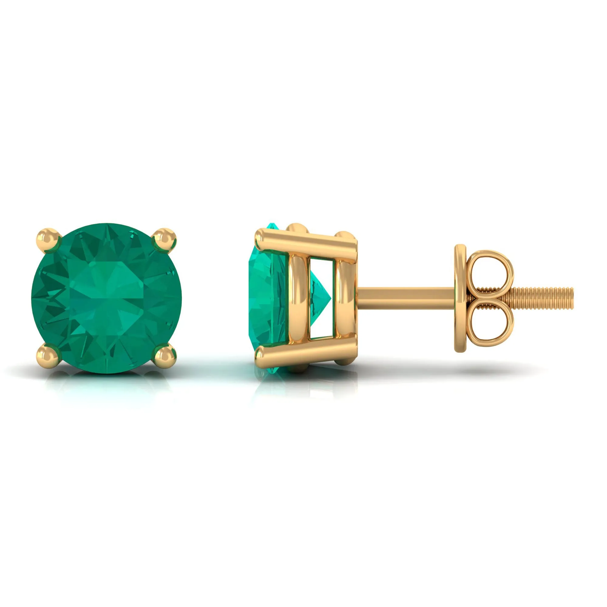 Round Shape Lab Grown Emerald Solitaire Stud Earrings
