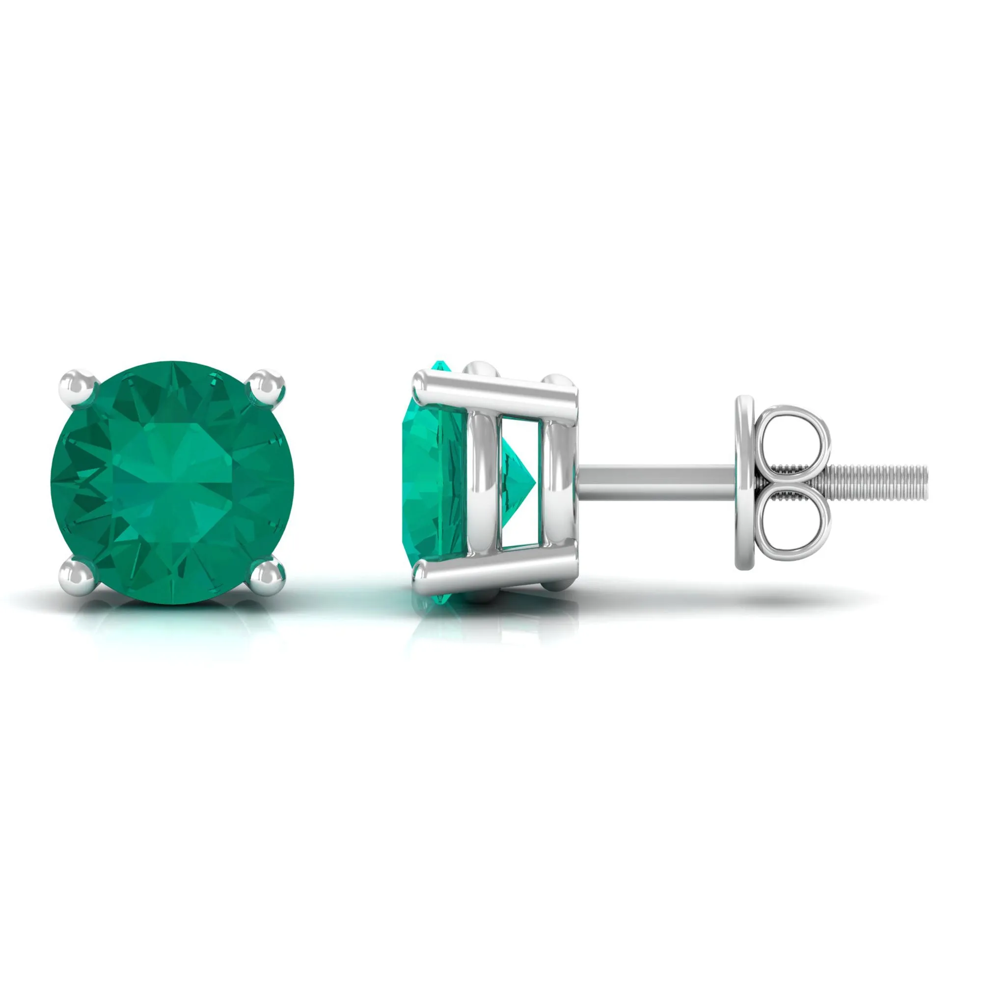 Round Shape Lab Grown Emerald Solitaire Stud Earrings