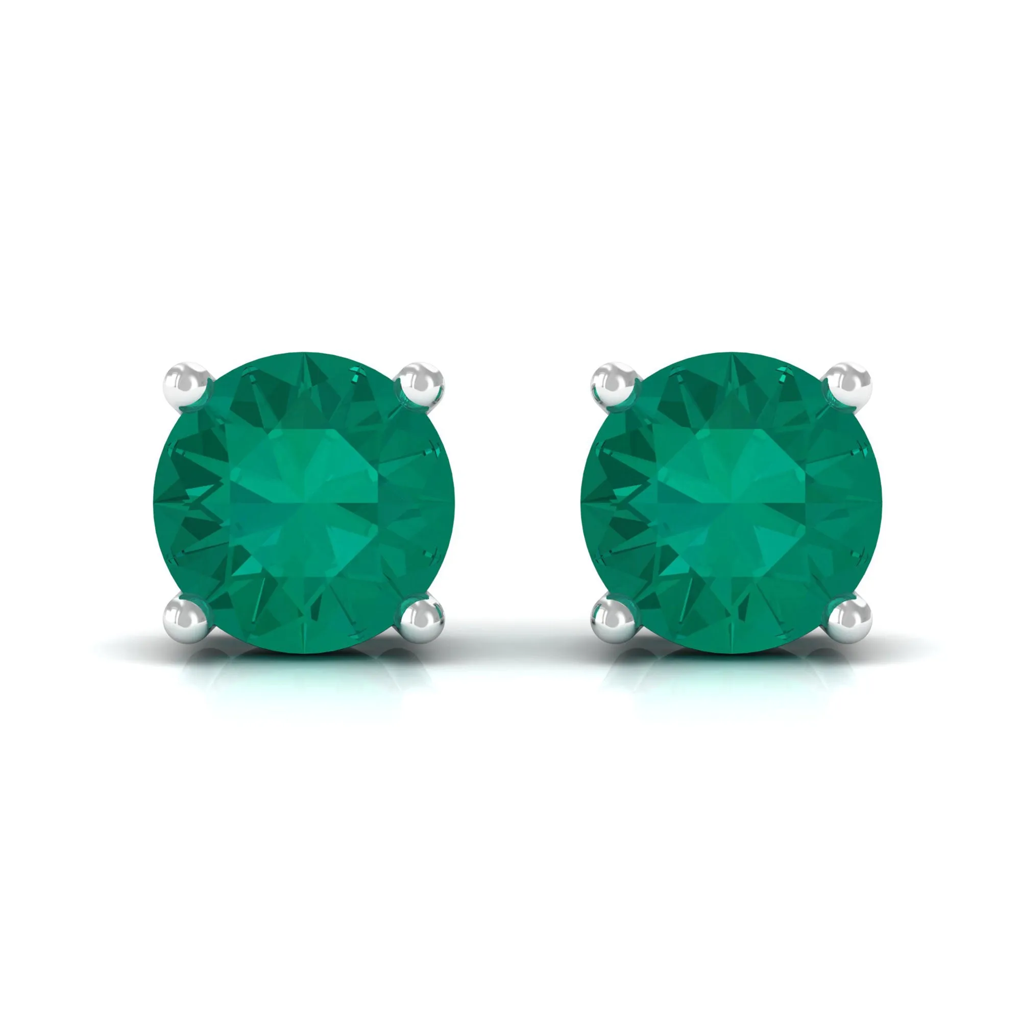 Round Shape Lab Grown Emerald Solitaire Stud Earrings