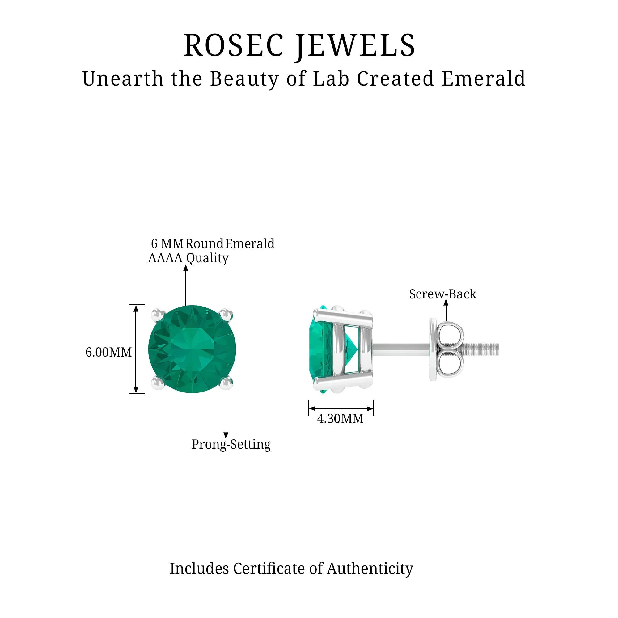 Round Shape Lab Grown Emerald Solitaire Stud Earrings