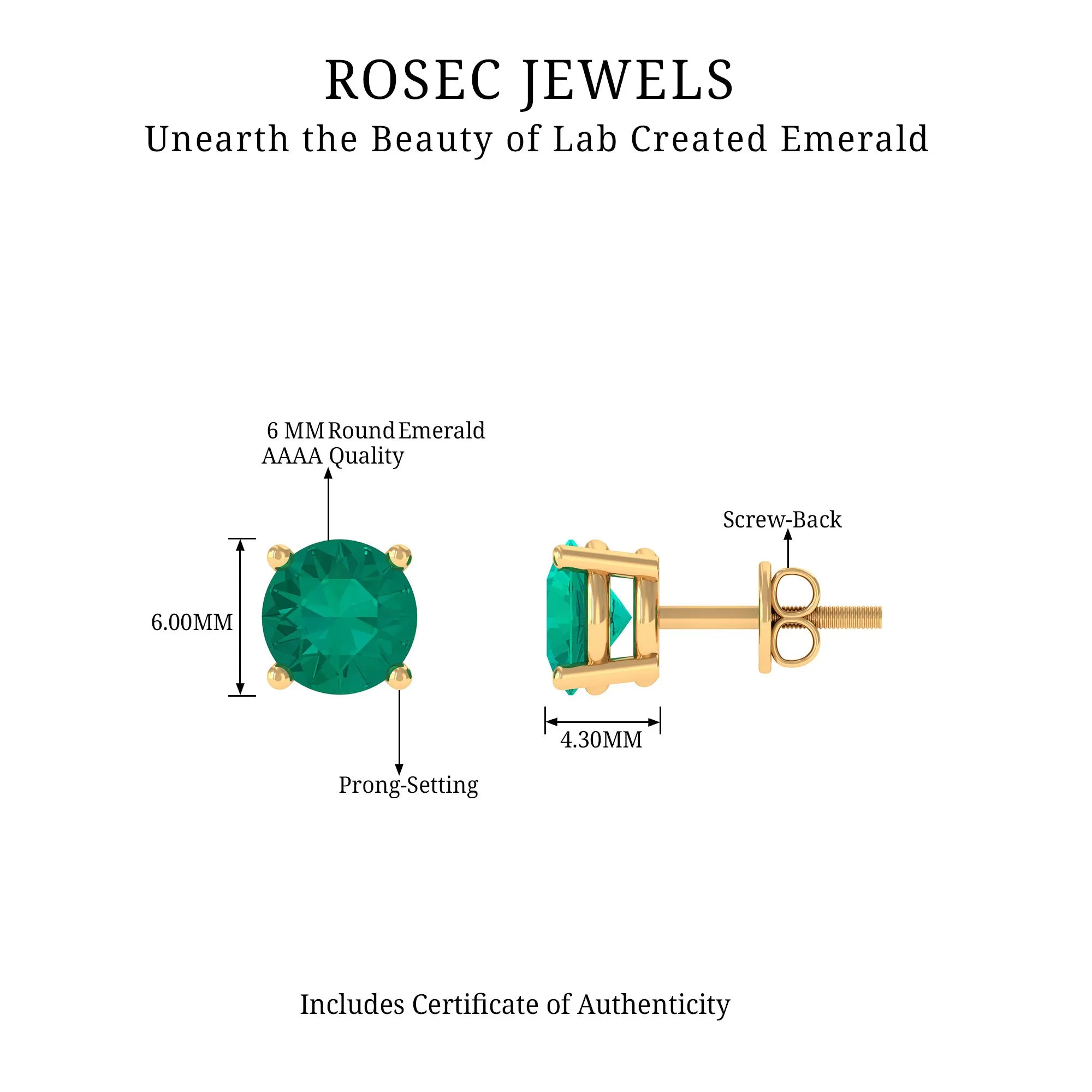 Round Shape Lab Grown Emerald Solitaire Stud Earrings