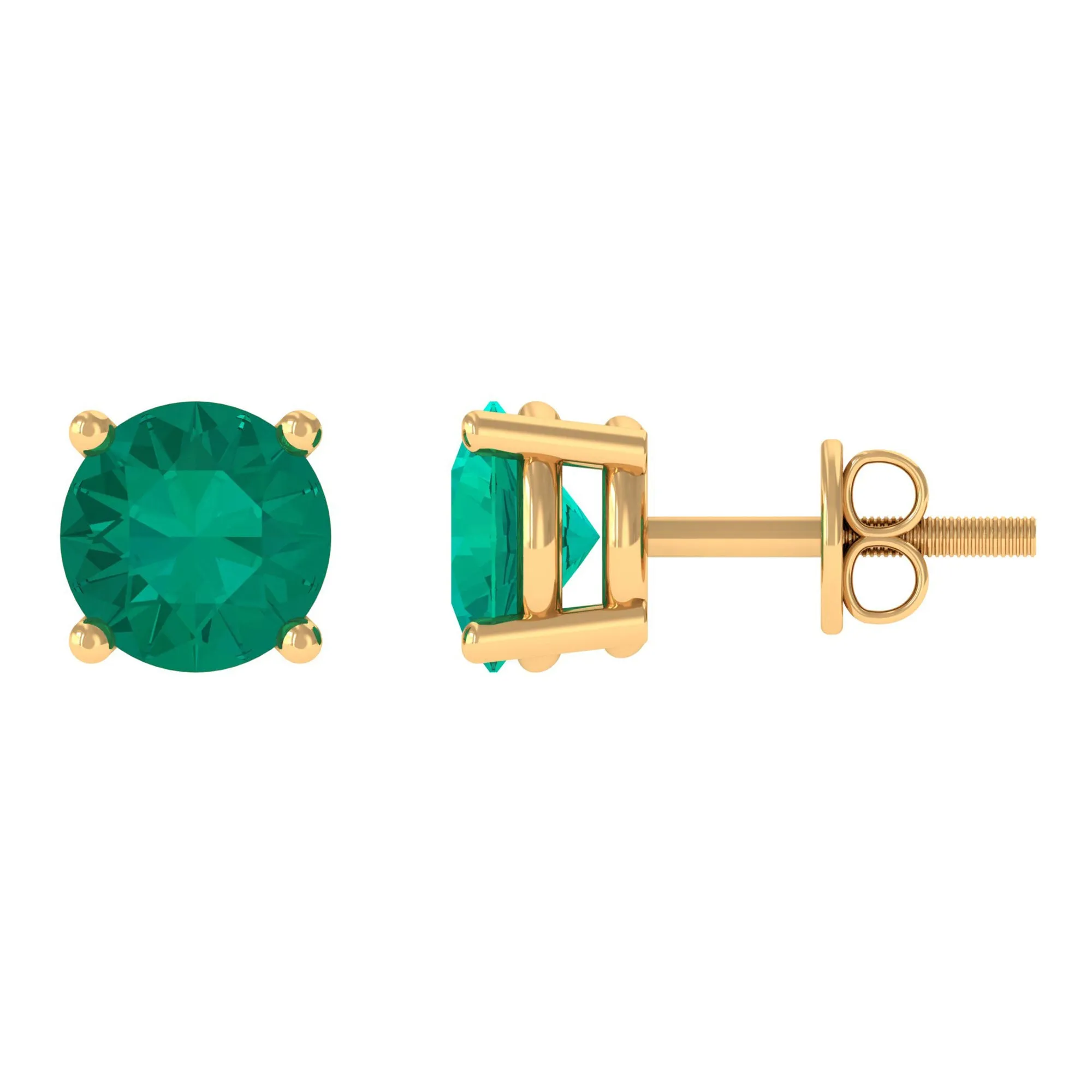 Round Shape Lab Grown Emerald Solitaire Stud Earrings