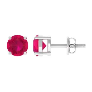 Round Shape Lab Grown Ruby Solitaire Stud Earrings