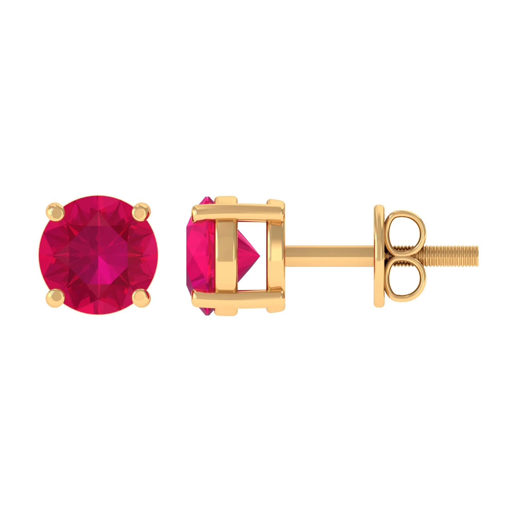 Round Shape Lab Grown Ruby Solitaire Stud Earrings
