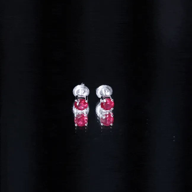 Round Shape Lab Grown Ruby Solitaire Stud Earrings