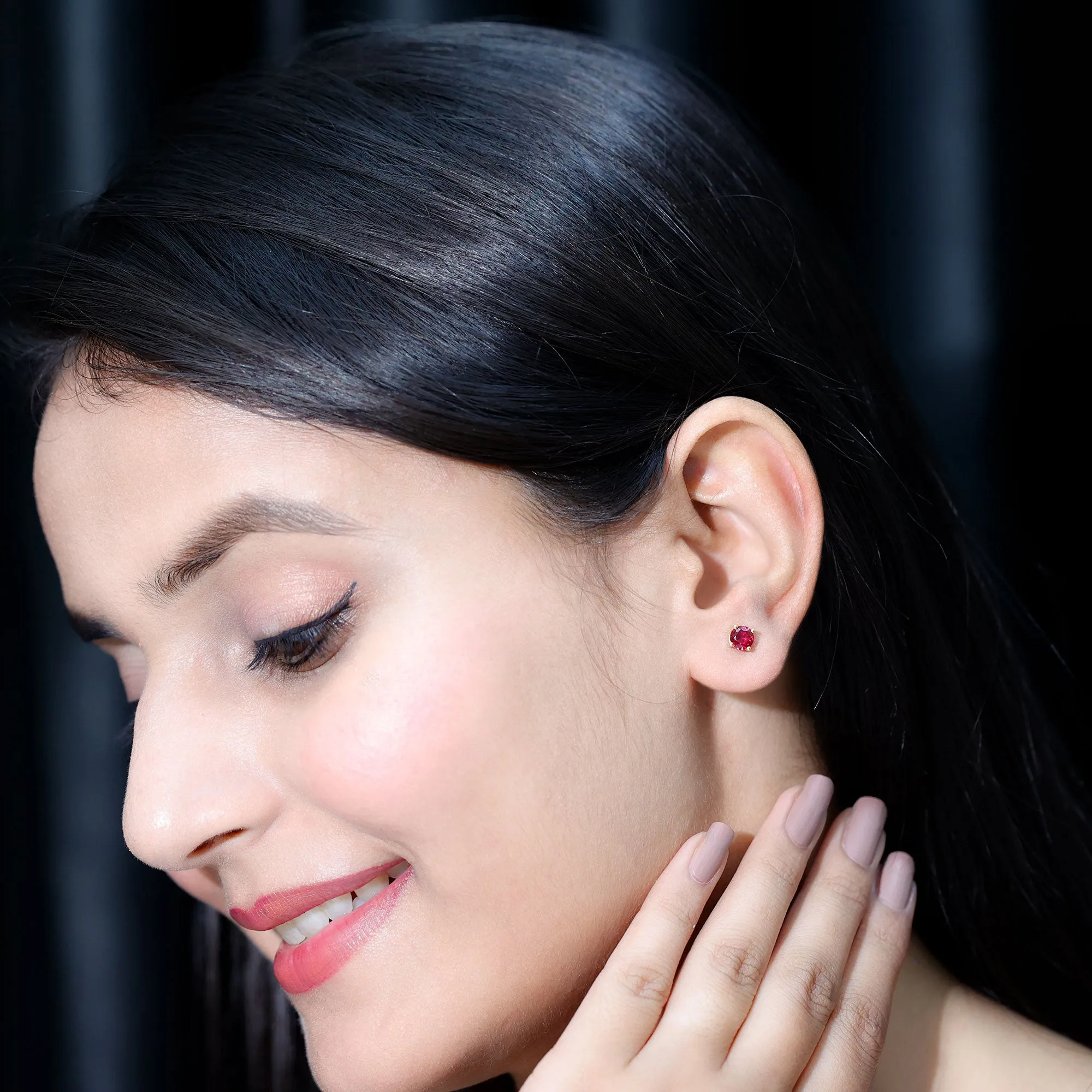 Round Shape Lab Grown Ruby Solitaire Stud Earrings