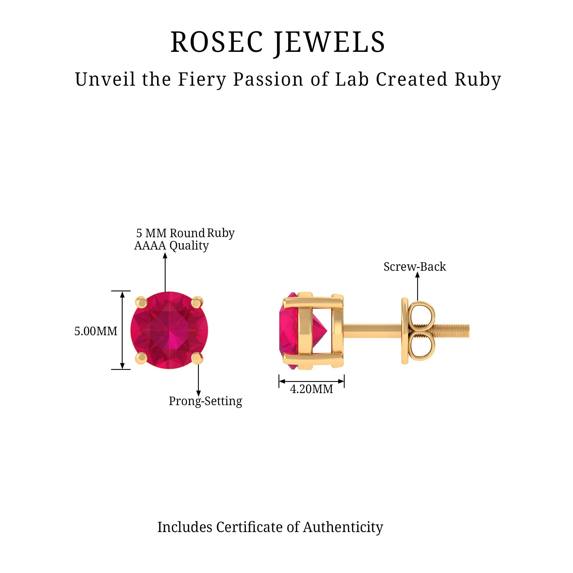 Round Shape Lab Grown Ruby Solitaire Stud Earrings