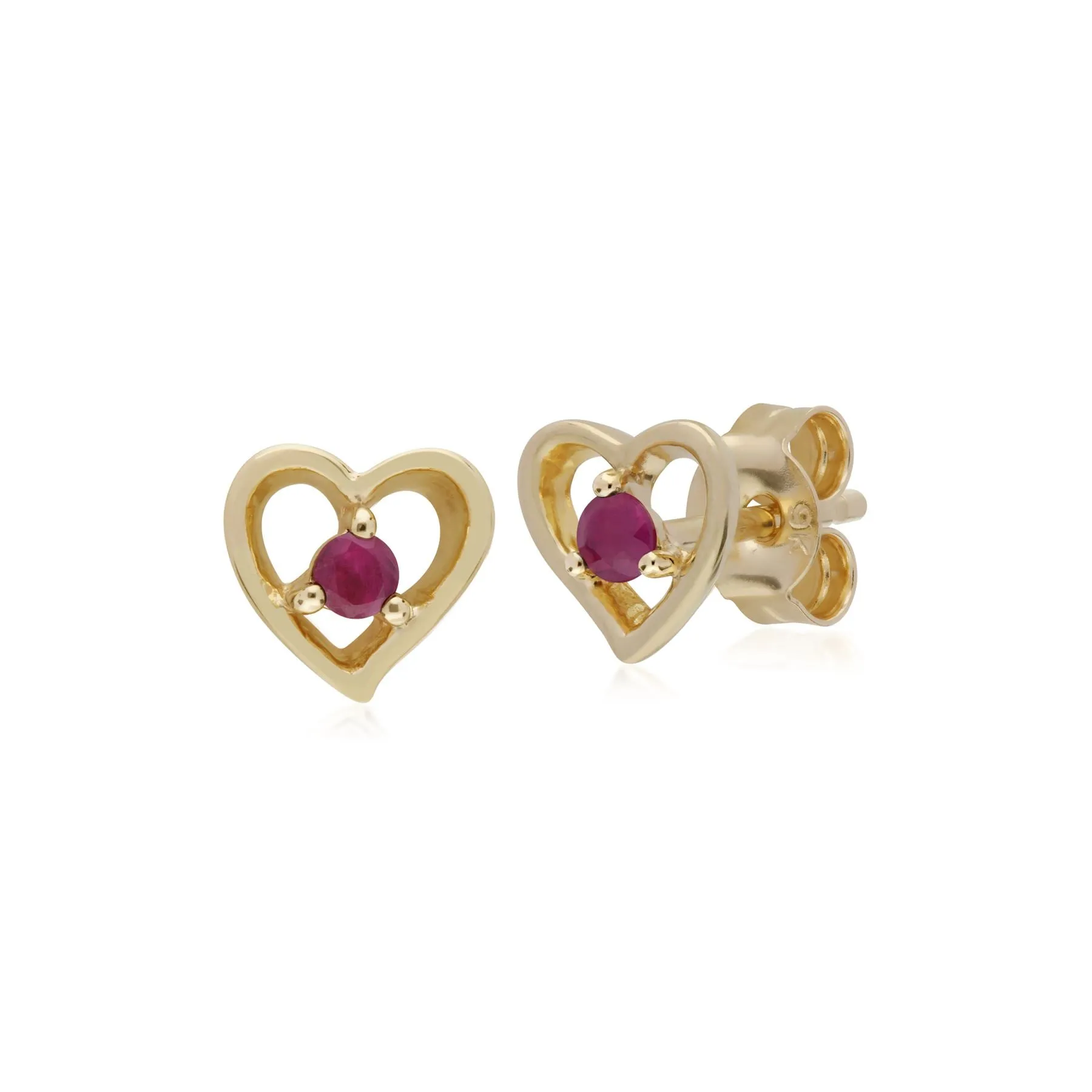 Rubin Ohrringe, 9 Karat Gelbgold Rubin Einzel Stein Herz Ohrstecker