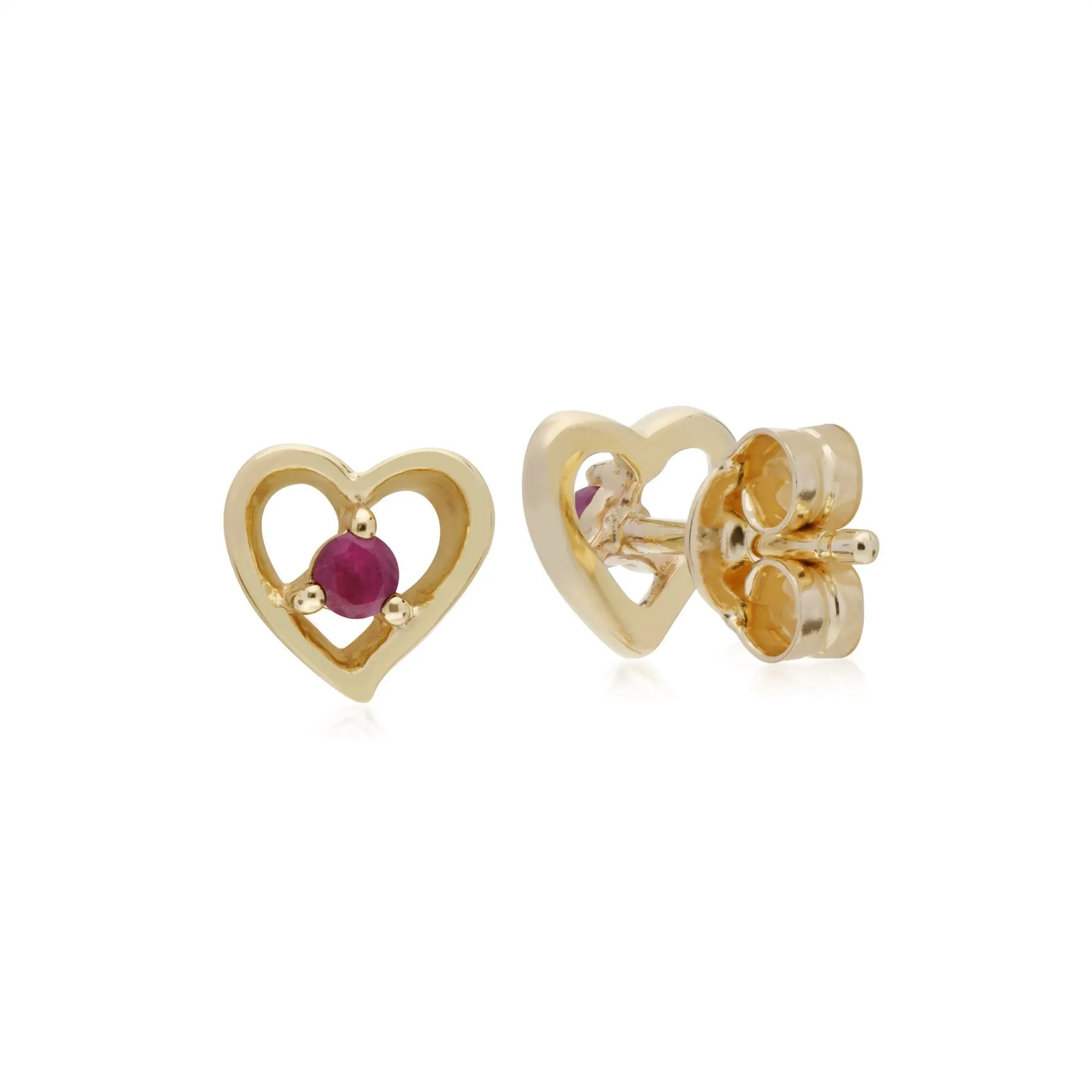 Rubin Ohrringe, 9 Karat Gelbgold Rubin Einzel Stein Herz Ohrstecker