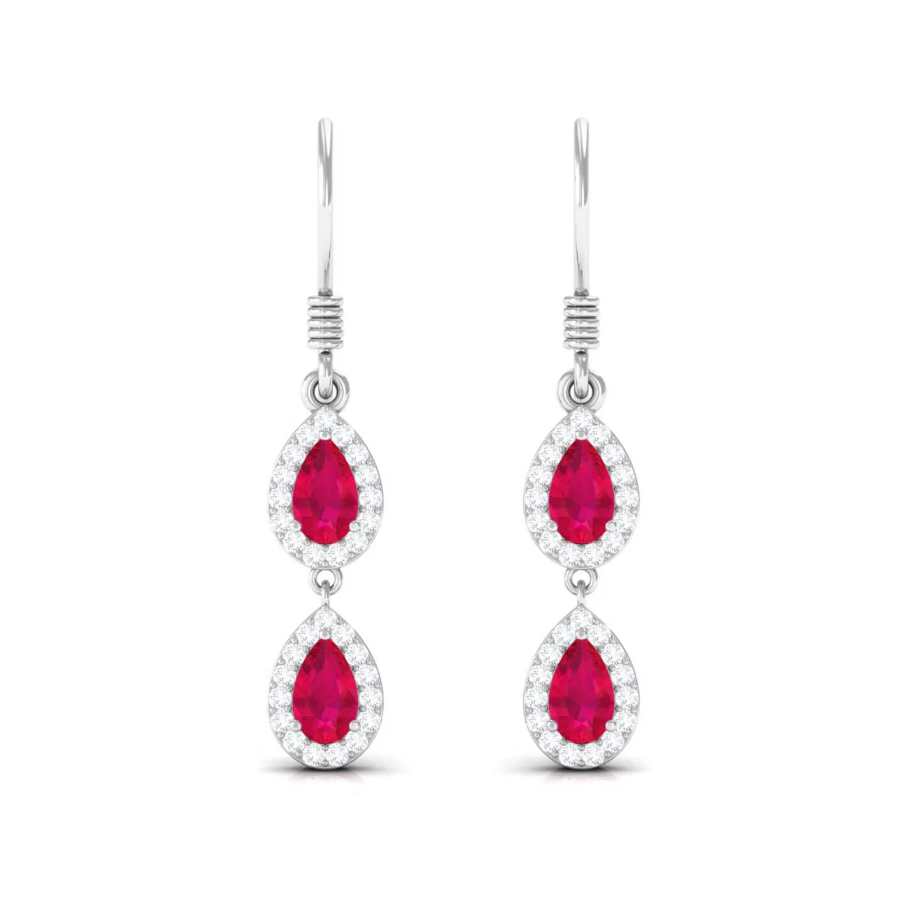 Ruby and Diamond Dangle Earrings with Fish Hook