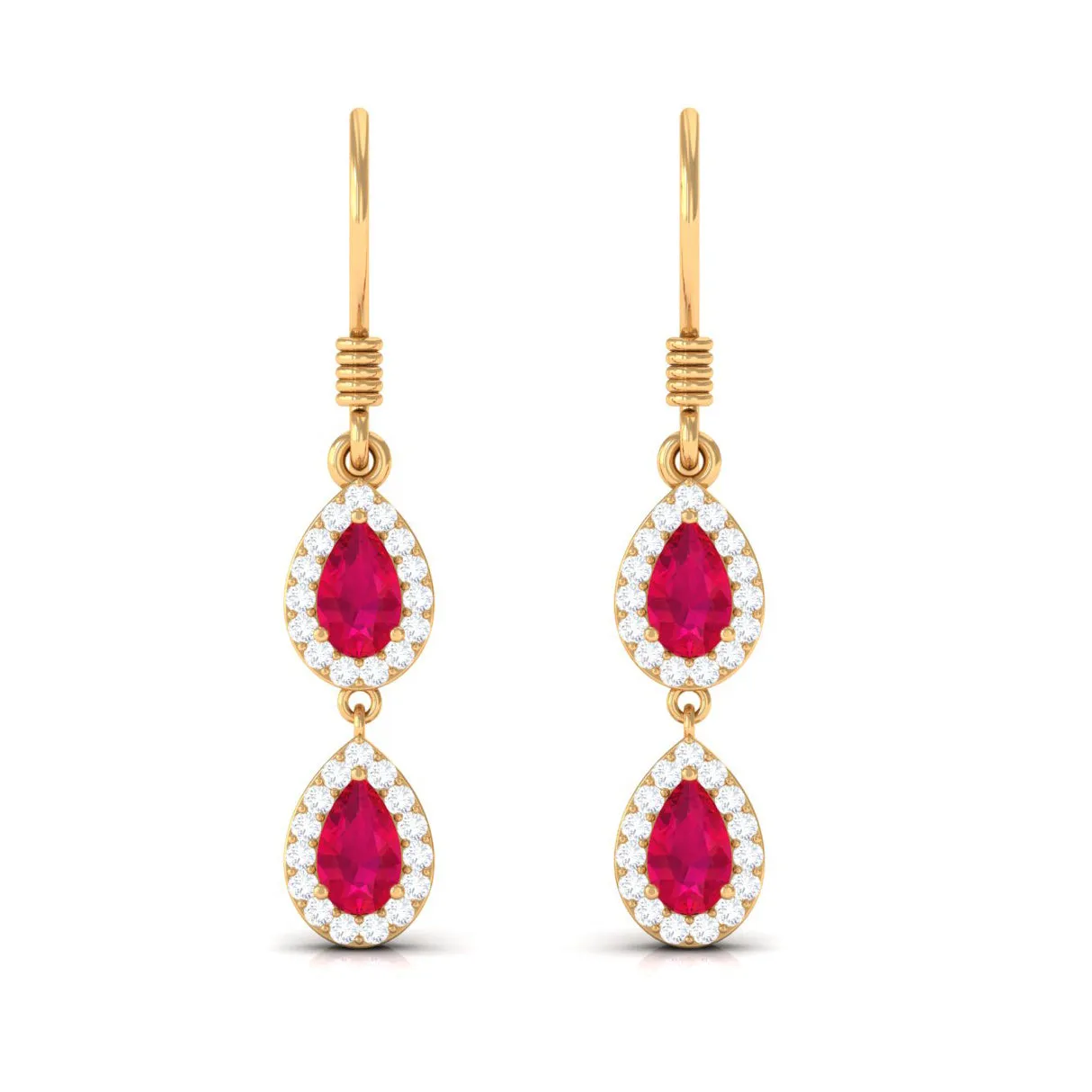Ruby and Diamond Dangle Earrings with Fish Hook