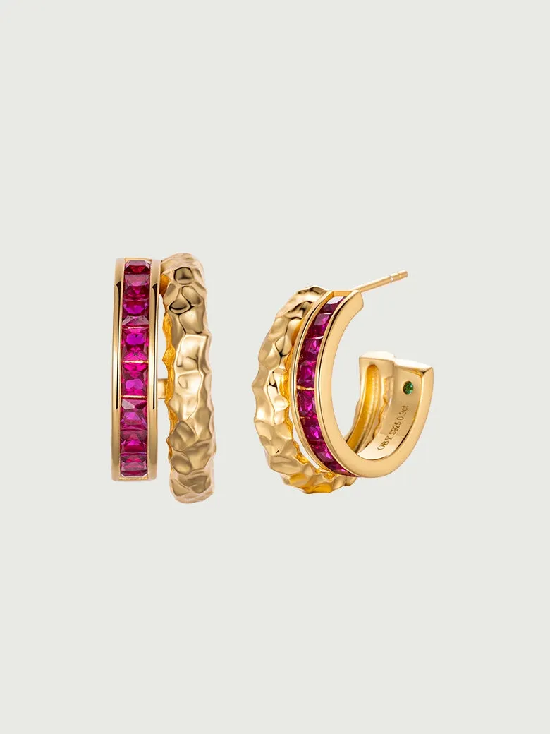 Ruby Channel Set Hoop Earrings