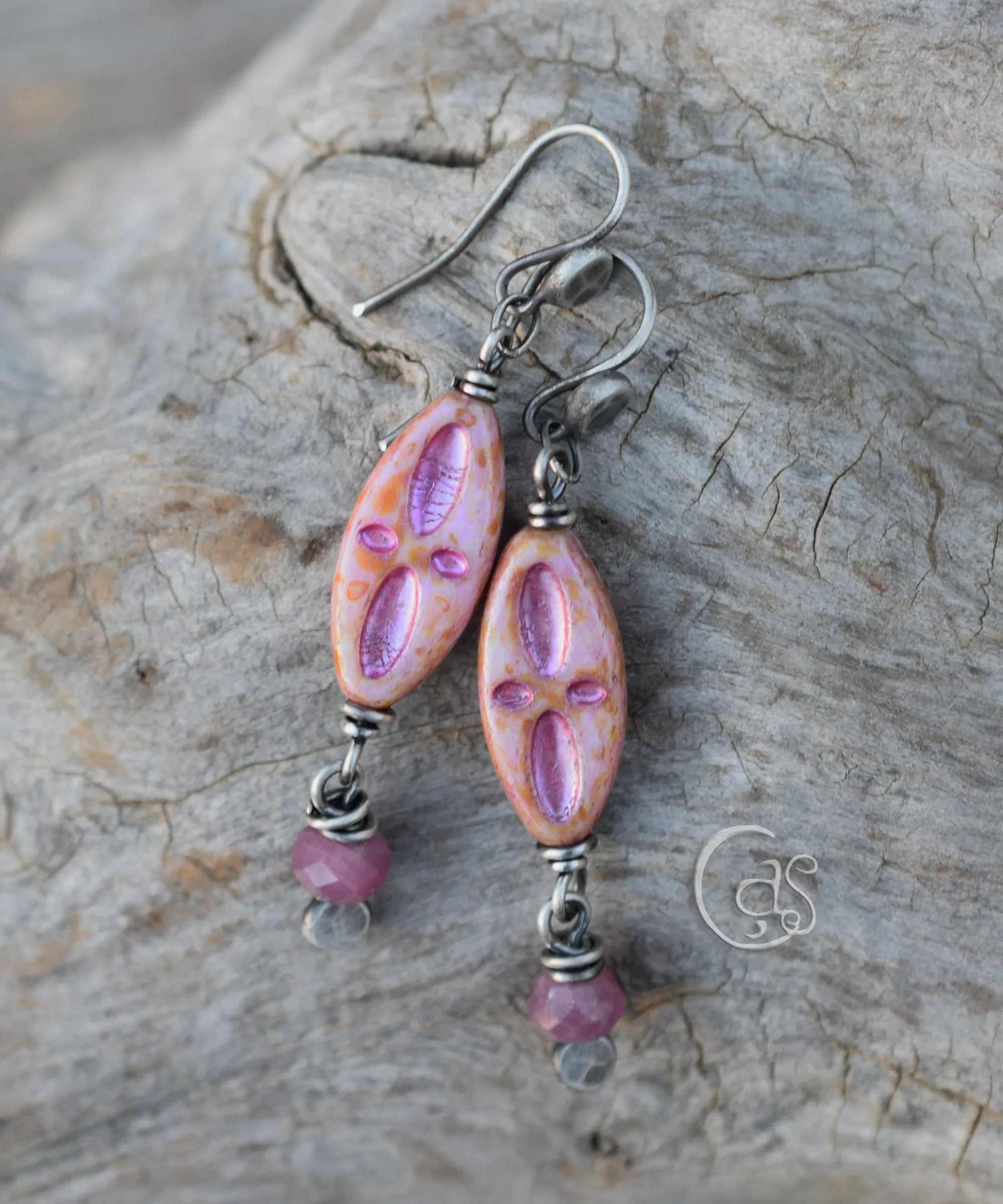 Ruby Gemstone Earrings. Handcrafted Czech Glass Dangle Earrings. Sterling SIlver.