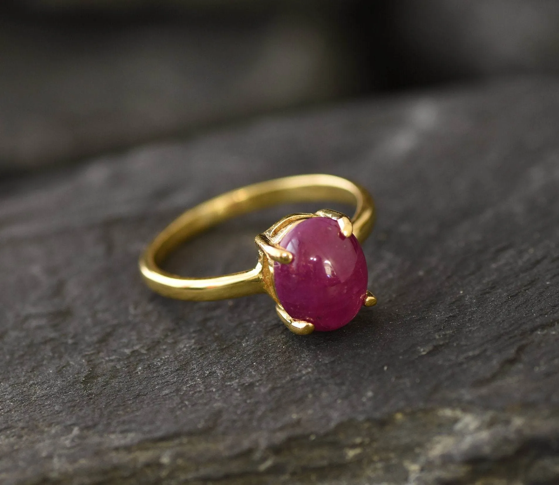 Ruby Gold Ring - Promise Ring, Solitaire Ruby Ring, July Birthstone Ring