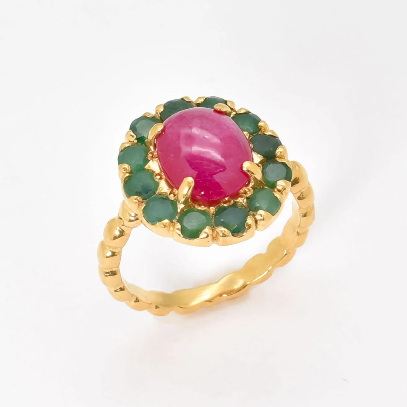 Ruby Gold Ring - Victorian Ring, Genuine Ruby Ring, Gold Bubble Band