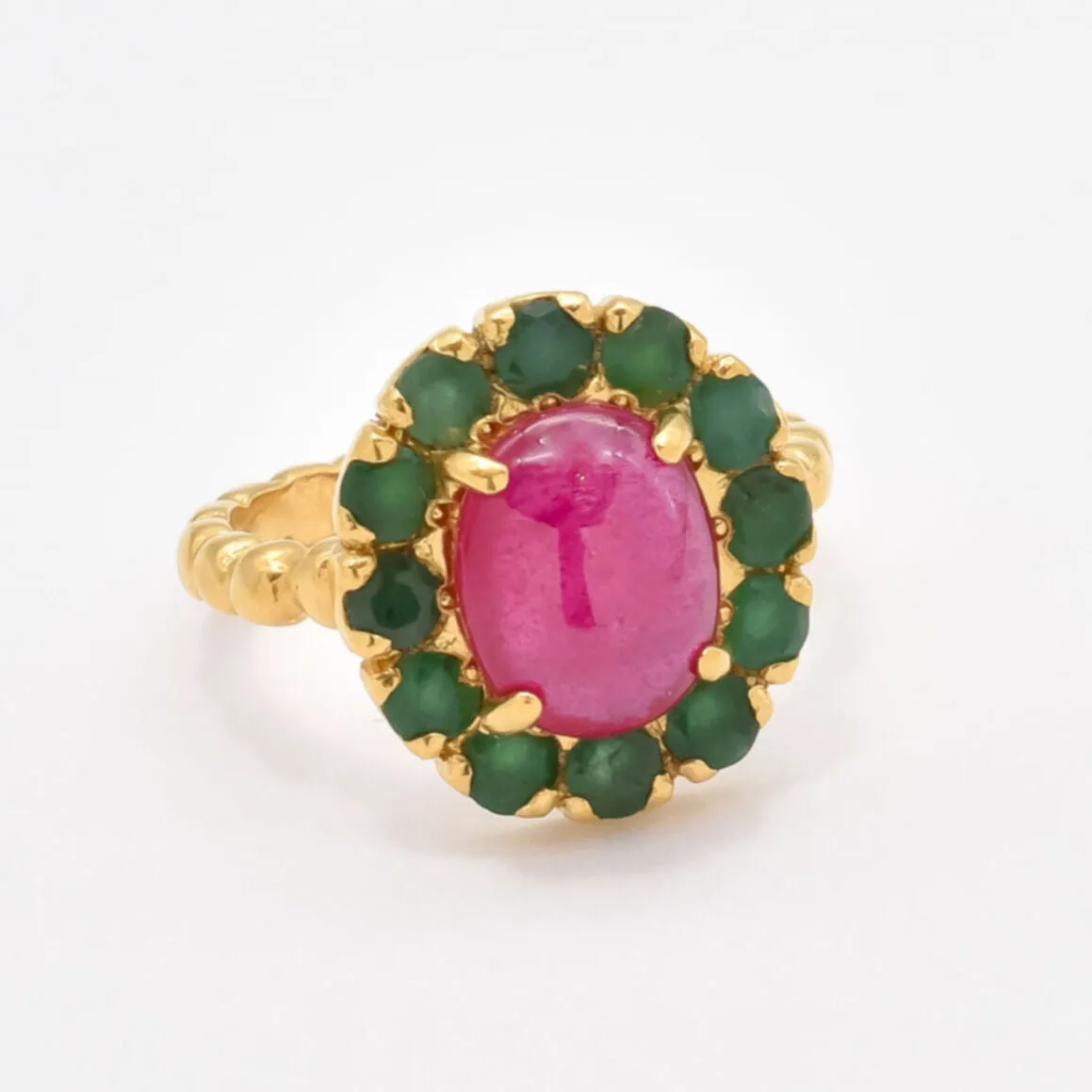 Ruby Gold Ring - Victorian Ring, Genuine Ruby Ring, Gold Bubble Band
