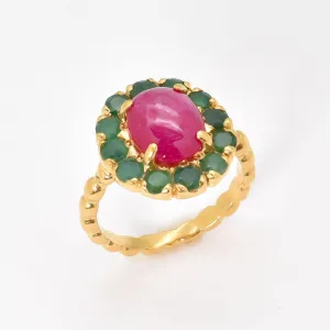 Ruby Gold Ring - Victorian Ring, Genuine Ruby Ring, Gold Bubble Band
