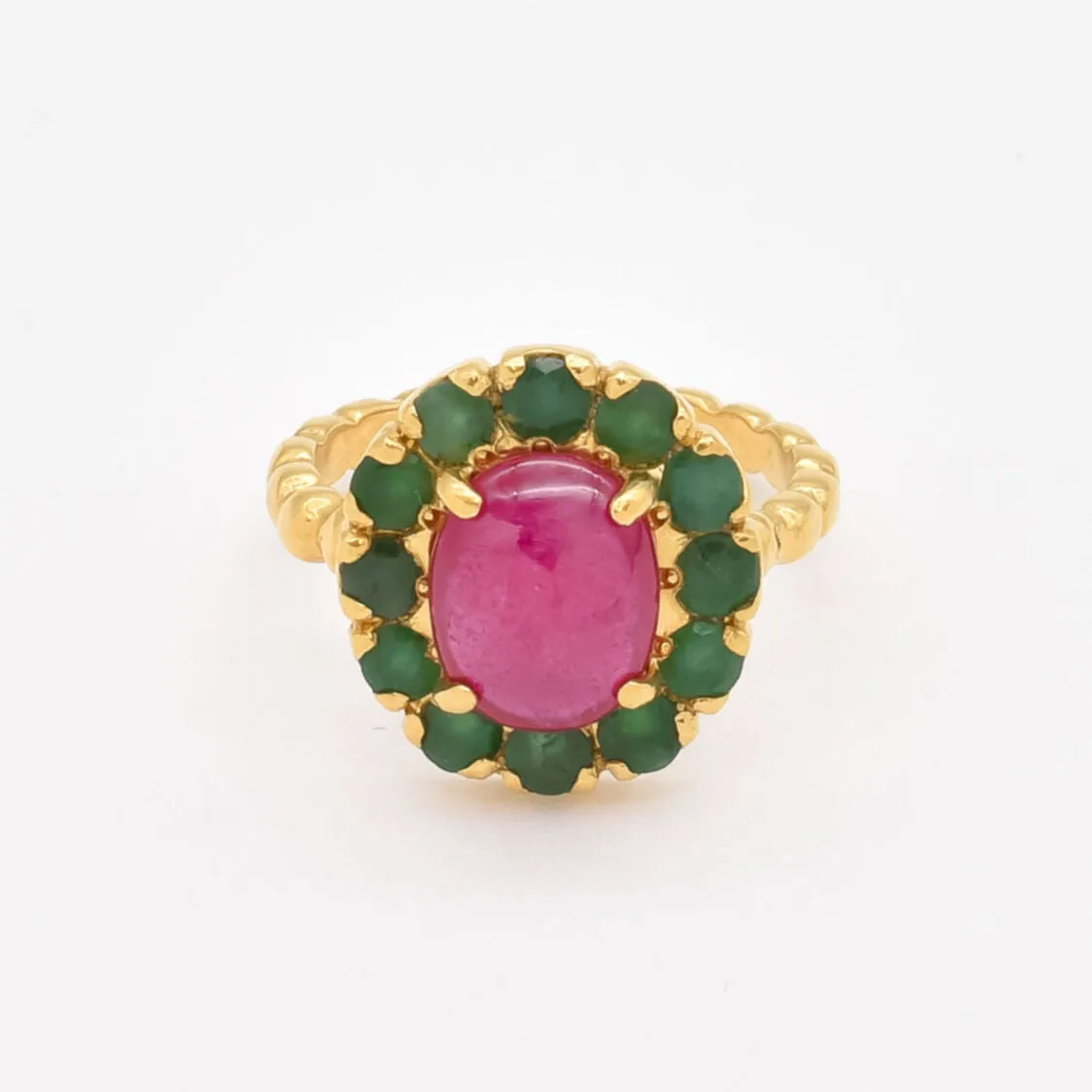 Ruby Gold Ring - Victorian Ring, Genuine Ruby Ring, Gold Bubble Band