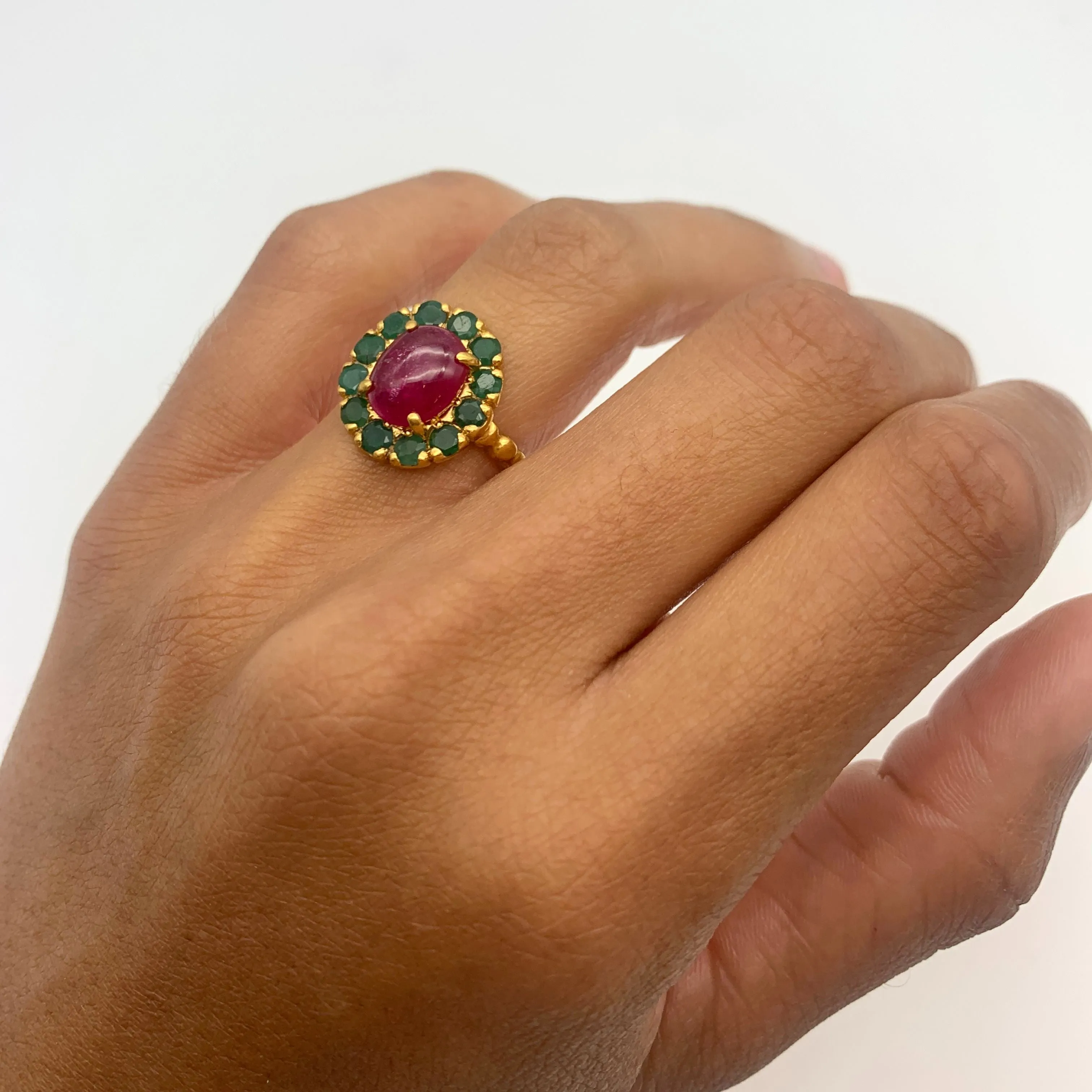 Ruby Gold Ring - Victorian Ring, Genuine Ruby Ring, Gold Bubble Band