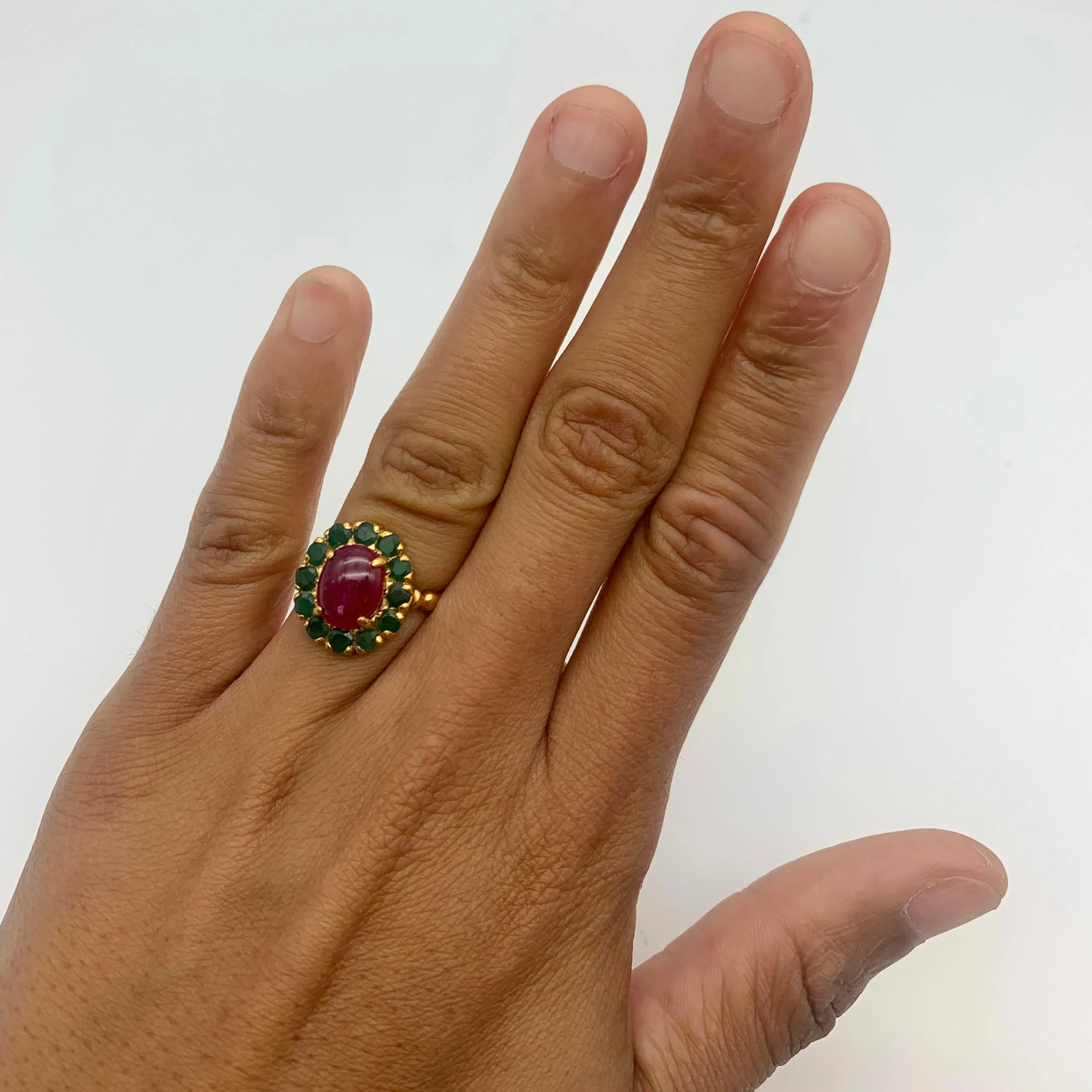 Ruby Gold Ring - Victorian Ring, Genuine Ruby Ring, Gold Bubble Band