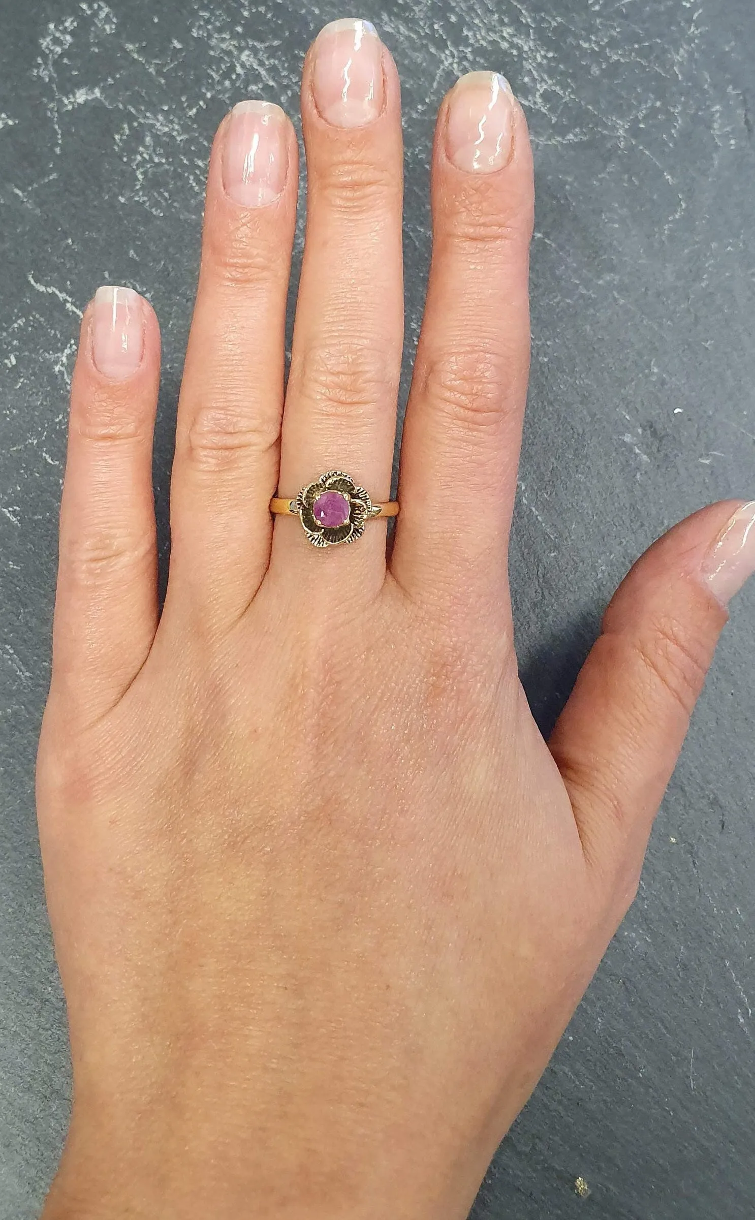 Ruby Gold Ring - Vintage Rose Ring - Flower Ruby Ring