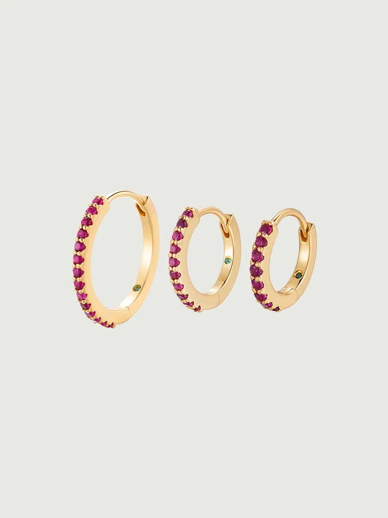 Ruby Pave Huggie Hoop Earrings