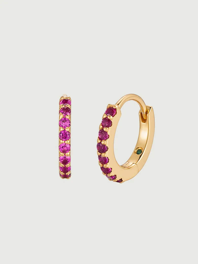 Ruby Pave Huggie Hoop Earrings