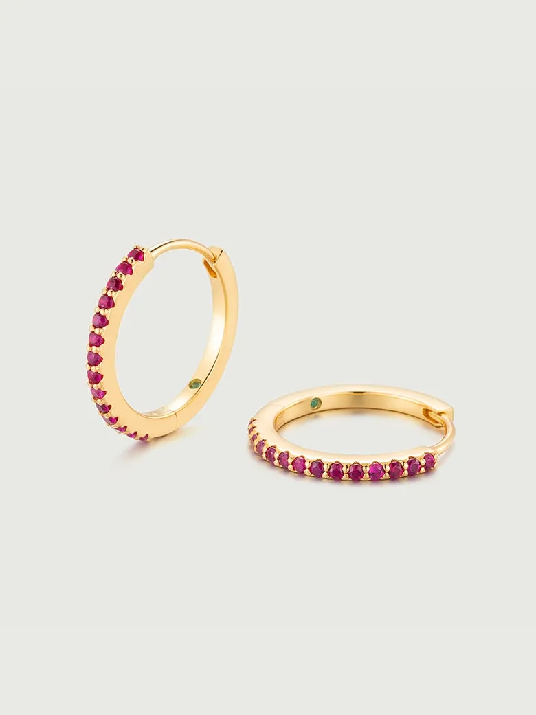 Ruby Pave Huggie Hoop Earrings