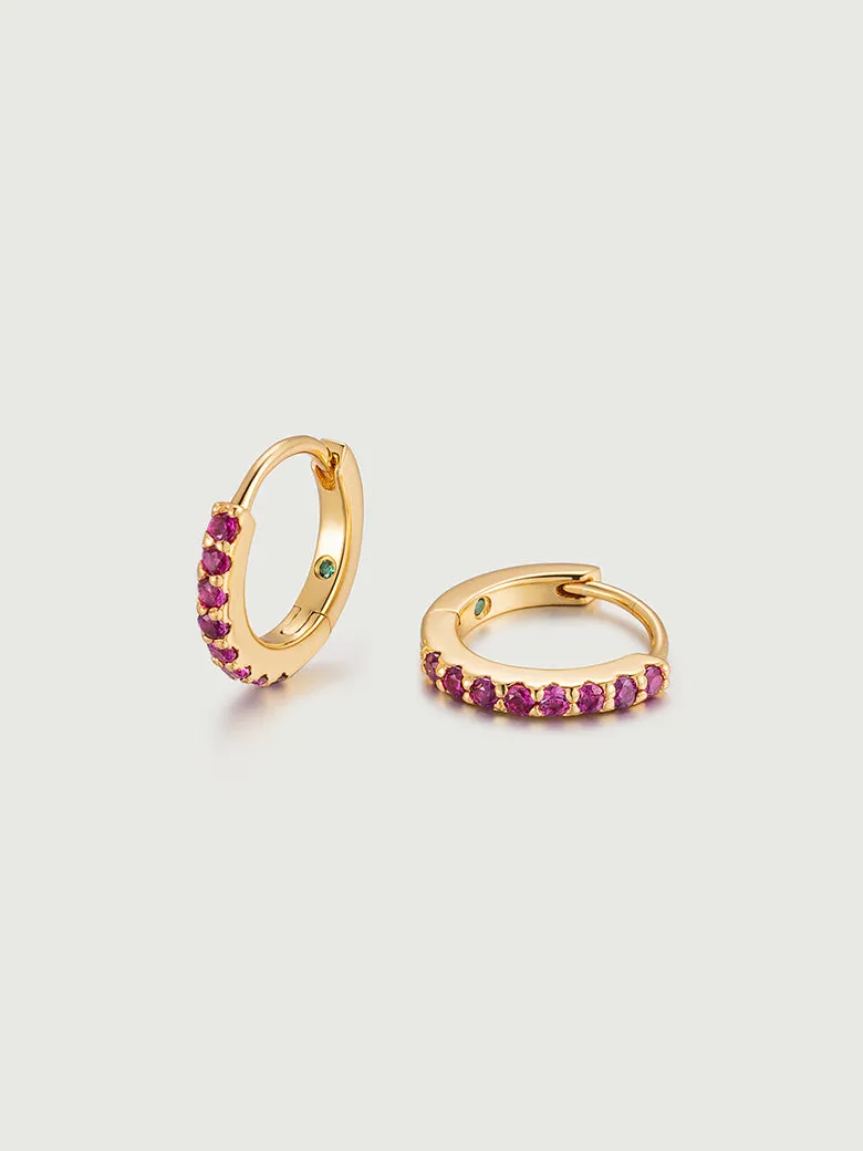 Ruby Pave Huggie Hoop Earrings