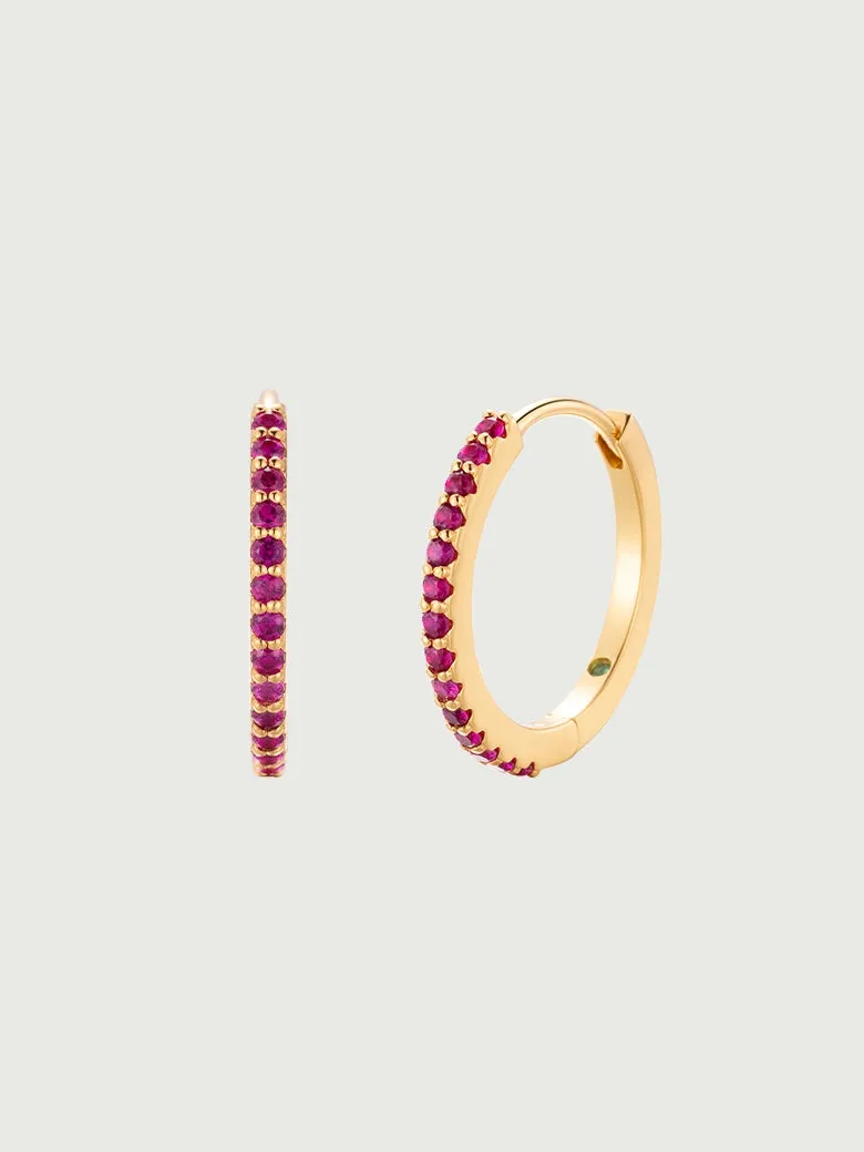 Ruby Pave Huggie Hoop Earrings