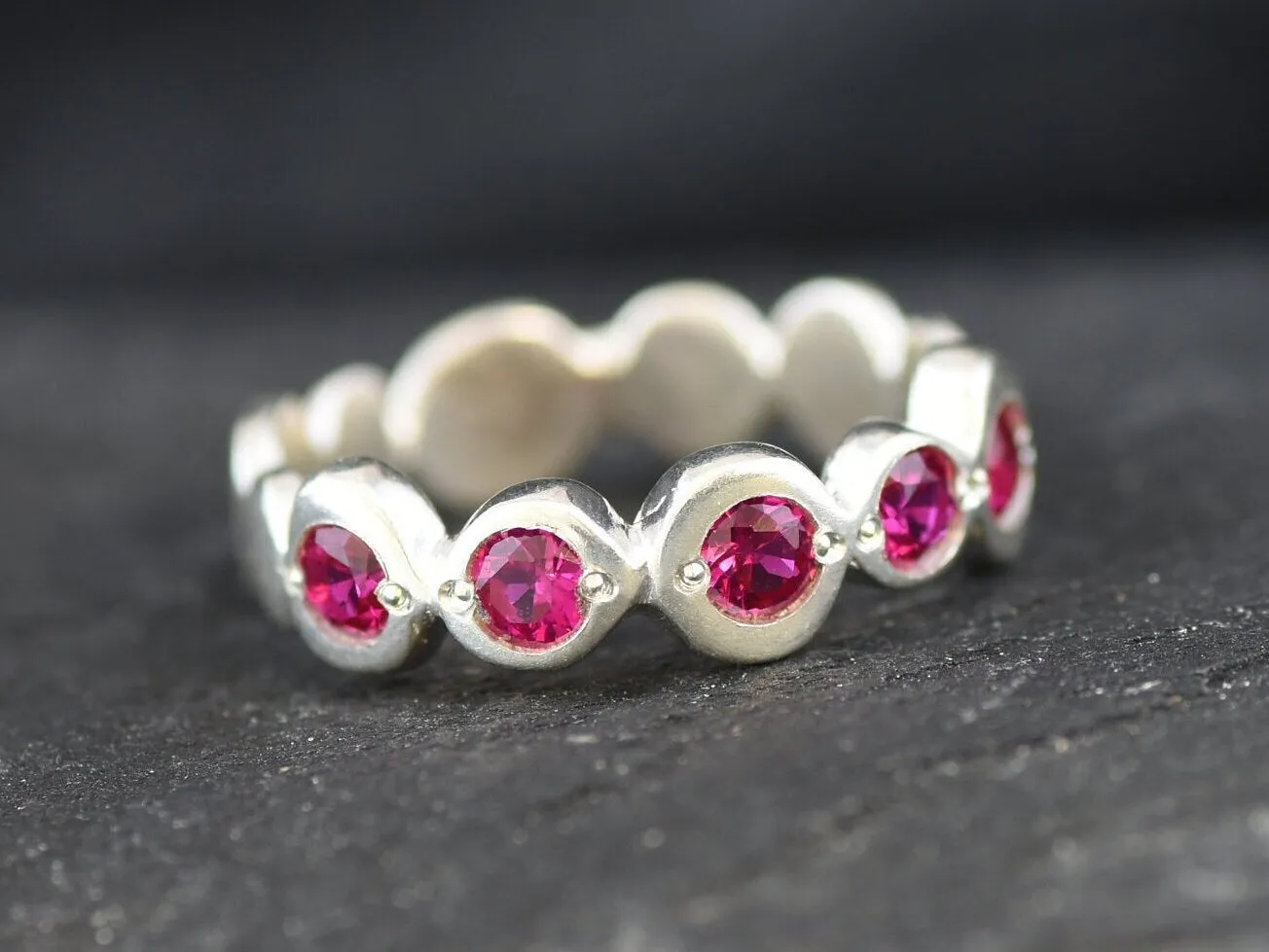 Ruby Ring - Red Bubble Band - Vintage Eternity Ring