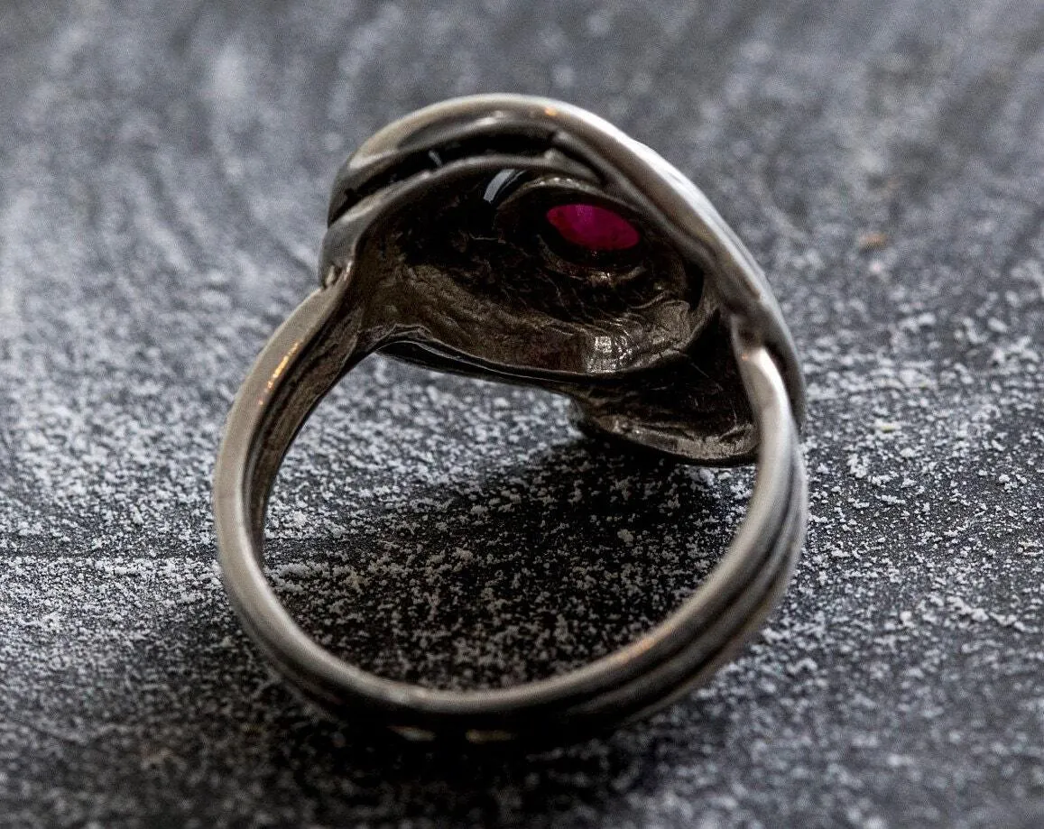Ruby Spiral Ring - Swirl Silver Ring - Ruby Bezel Ring
