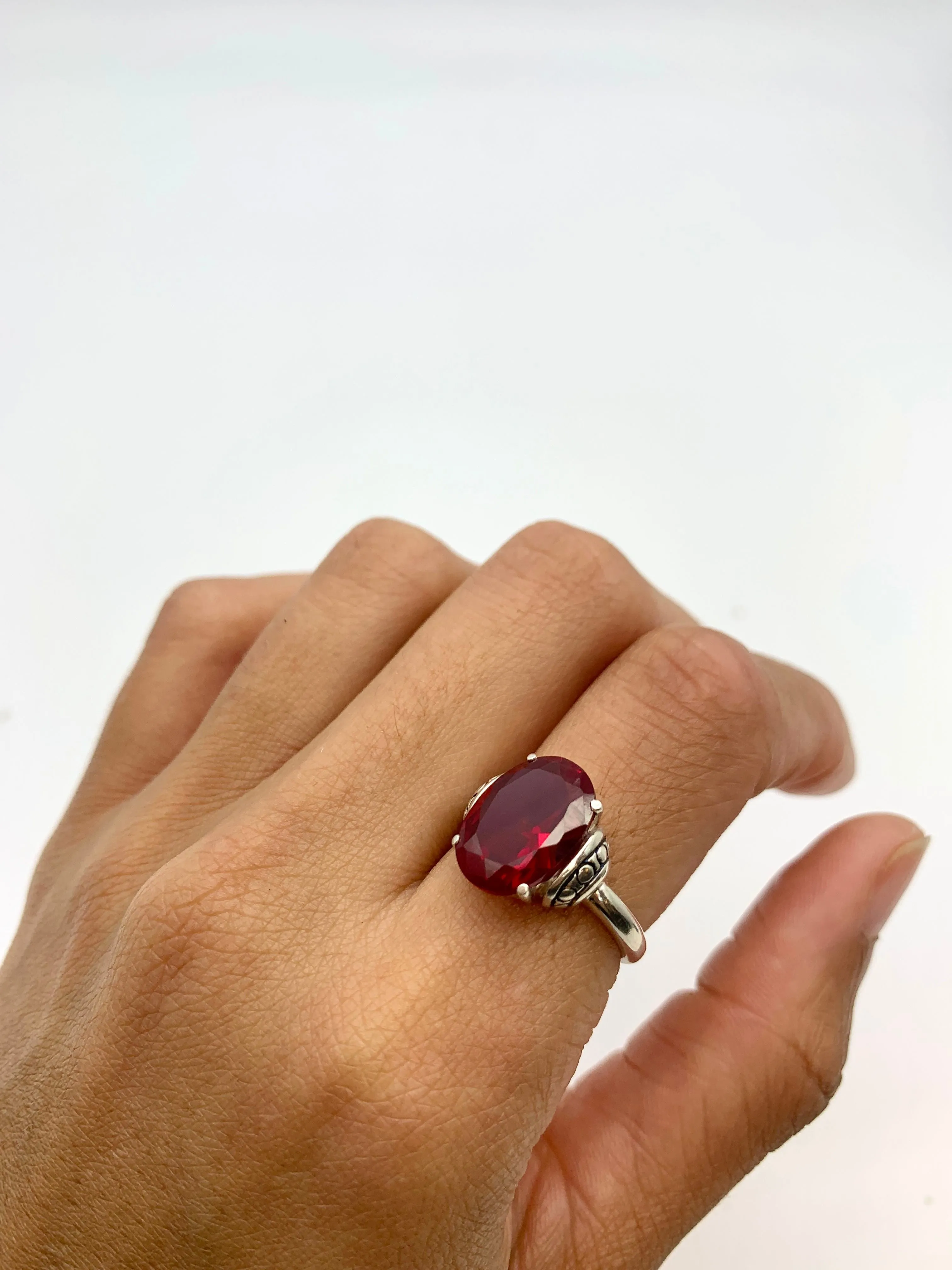 Ruby Statement Ring - Red Tribal Ring - Oval Ruby Ring