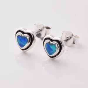 S929 - 925 silver imm opal wide border heart stud earrings