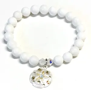 Sand Dollar Bracelet - Stretch Elastic - White Shell Beads