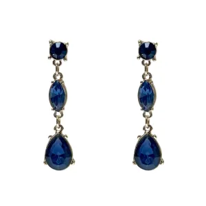 Sapphire Blue Crystal Silver Drop Clip Vintage Look Earrings