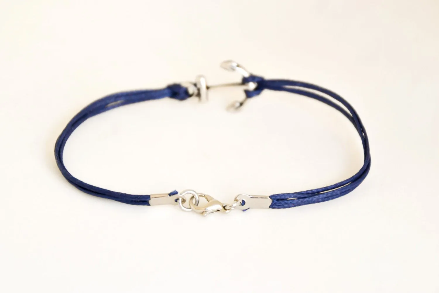 Silver anchor bracelet for men, blue cord, gift for him