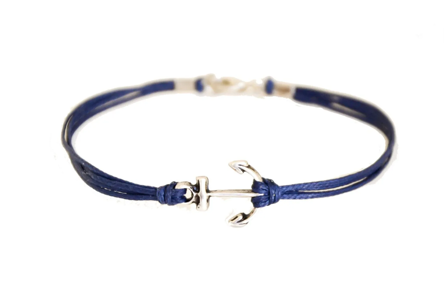 Silver anchor bracelet for men, blue cord, gift for him