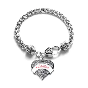 Silver Coral Bride Pave Heart Charm Braided Bracelet