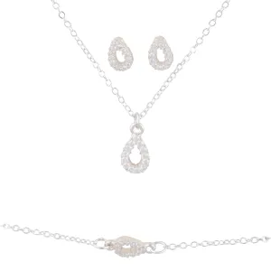 Silver Cubic Zirconia Teardrop Necklace Bracelet Earring Set