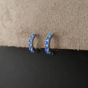 Silver Opal Hoop Earrings - Blue