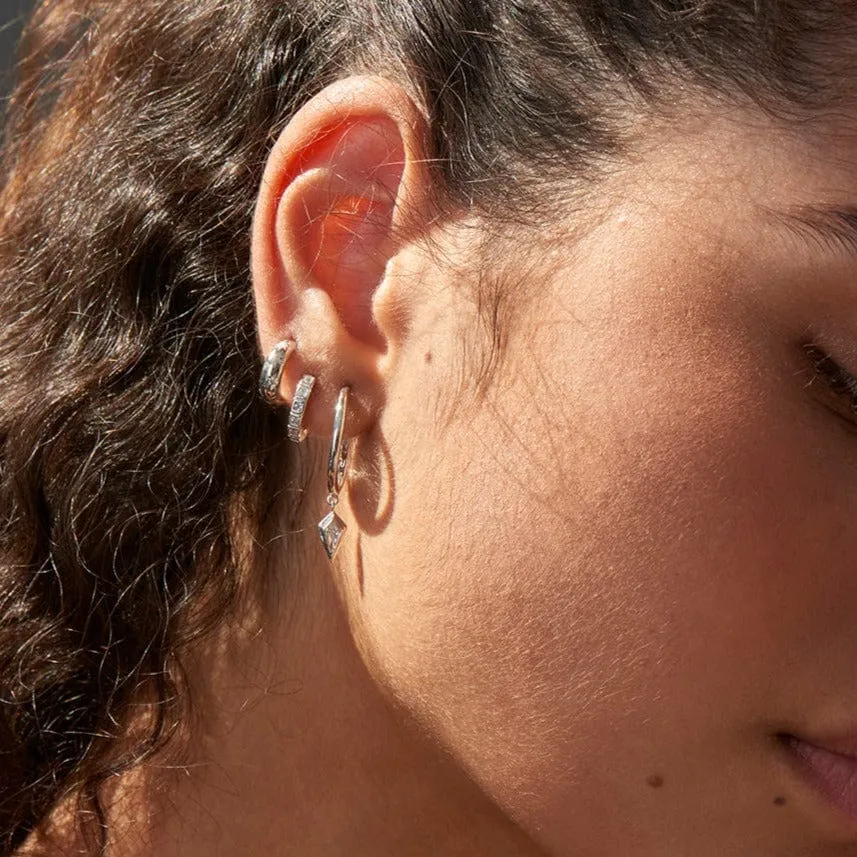 Silver Starry Kyoto Opal Huggie Hoop Earrings